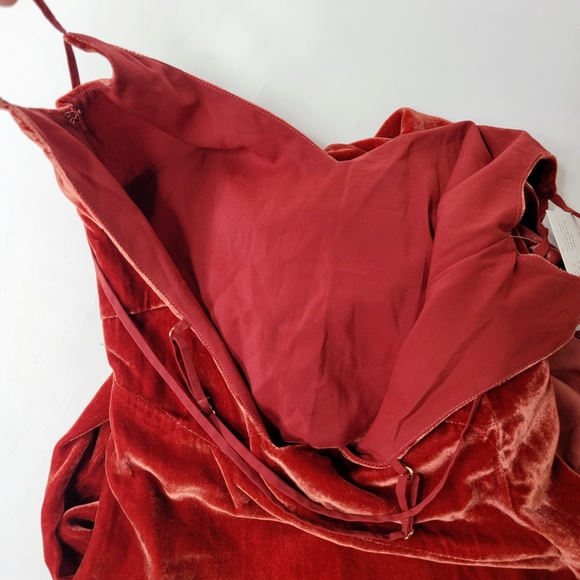 NWT For Love & Lemons Nadine Velvet Maxi Dress Rust Small High Slit - Picture 7 of 11